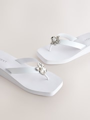 White Hardware Trim Wedge Flip Flops - Image 9 of 10