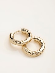 FatFace Gold Tone Hammered Hoop Earrings - Image 2 of 2