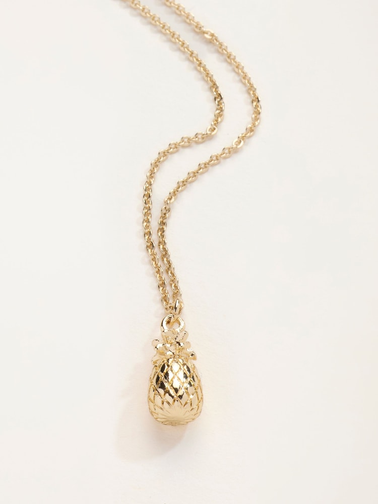 FatFace Gold Tone Pineapple Necklace - Image 2 of 2