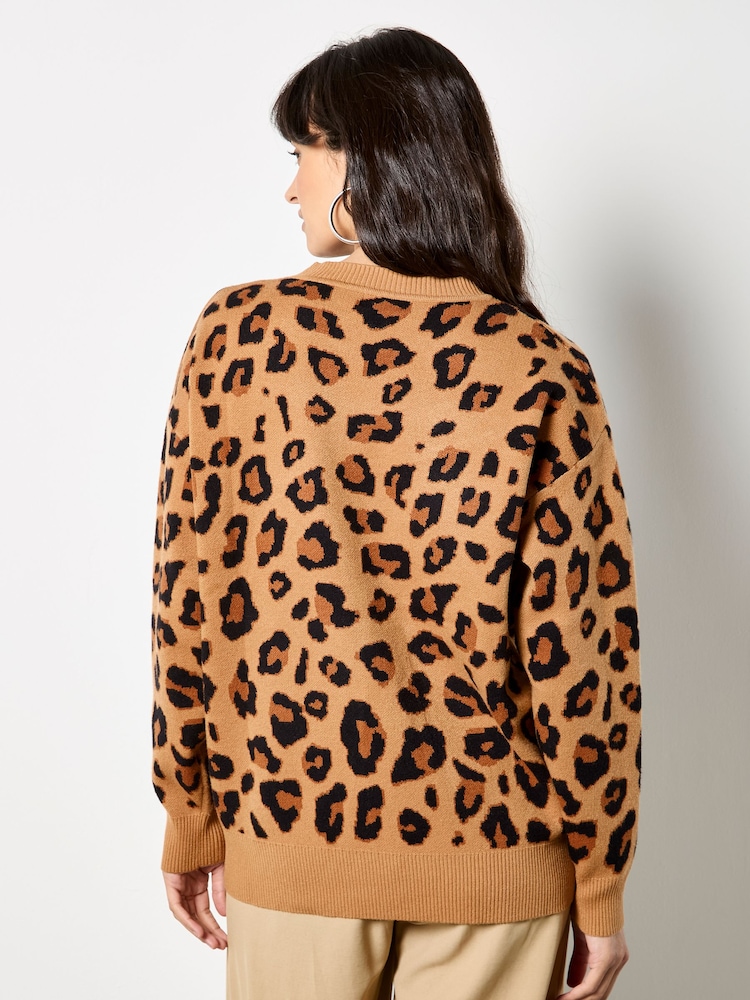 Apricot Natural Leopard Full Knit Jumper - Image 2 of 4 Apricot Natural Leopard Full Knit Jumper - Image 2 of 4