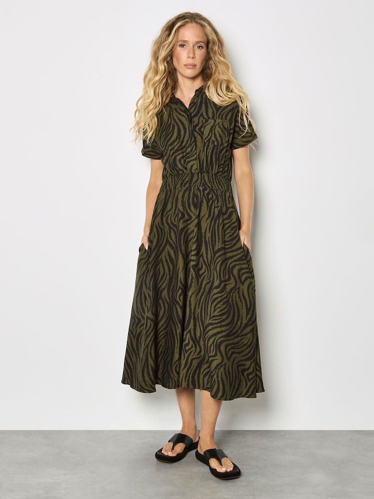 Apricot Green Ikat Zebra Midi Shirt Dress - Image 1 of 3 Apricot Green Ikat Zebra Midi Shirt Dress - Image 1 of 3