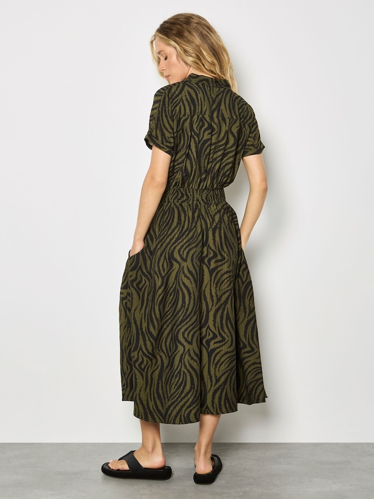 Apricot Green Ikat Zebra Midi Shirt Dress - Image 2 of 3 Apricot Green Ikat Zebra Midi Shirt Dress - Image 2 of 3