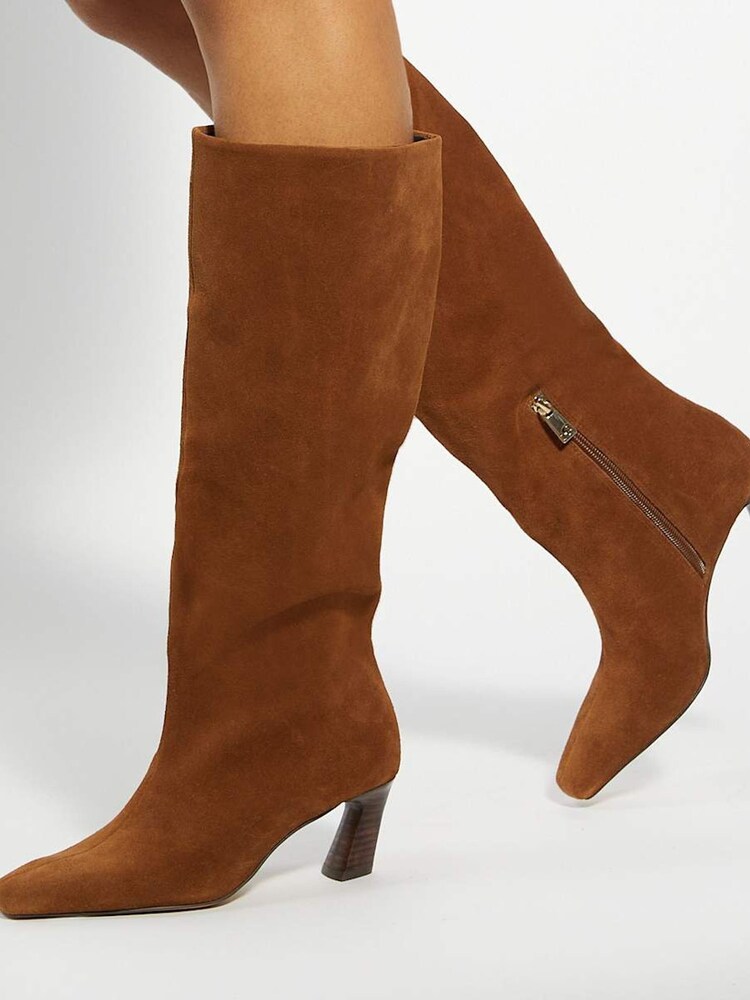 Dune London Brown Selinni Square Toe High Boots - Image 6 of 6