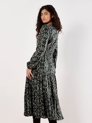 Apricot Green Empire Smock Waist Tiered Dress - Image 4 of 5