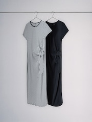 The Set 2 Pack Tie Front Knotted Maxi Dress Navy/Stripe - Image 1 of 3