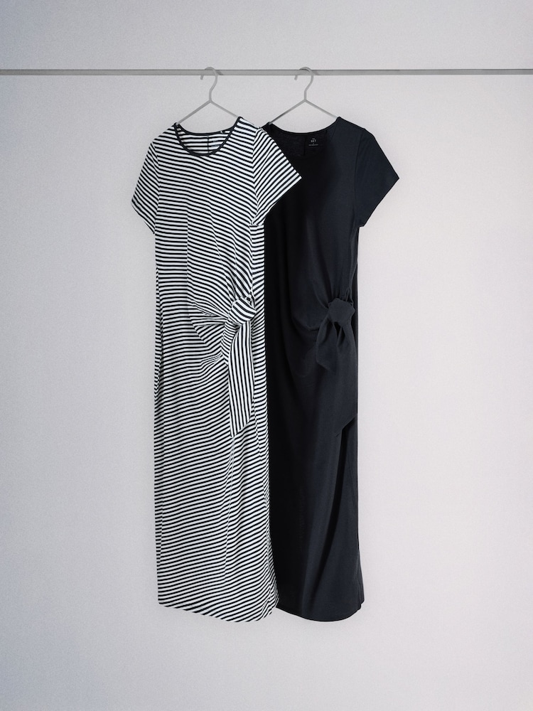 The Set 2 Pack Tie Front Knotted Maxi Dress Navy/Stripe - Image 1 of 3