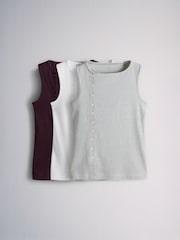 The Set 3 Pack Side Button Through Vests Stripe/White/Chocolate Brown - Image 1 of 6