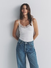 The Set 4 Pack Ribbed Lace Trim Cami Vest Black/Chocolate Brown/Taupe Brown/Cream - Image 1 of 6