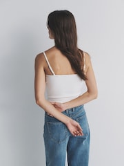 The Set 4 Pack Ribbed Lace Trim Cami Vest Black/Chocolate Brown/Taupe Brown/Cream - Image 3 of 6