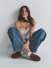 The Set 4 Pack Ribbed Lace Trim Cami Vest Black/Chocolate Brown/Taupe Brown/Cream - Image 5 of 6