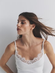 The Set 4 Pack Ribbed Lace Trim Cami Vest Black/Chocolate Brown/Taupe Brown/Cream - Image 6 of 6