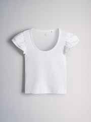 The Set 3 Pack Frill Sleeve Ribbed Tops Black/White/Neutral - Image 2 of 6