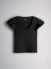 The Set 3 Pack Frill Sleeve Ribbed Tops Black/White/Neutral - Image 4 of 6