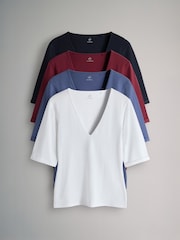 The Set 4 Pack V-Neck Turn Up Sleeve T-Shirt Navy/Blue/Red/White - Image 2 of 6