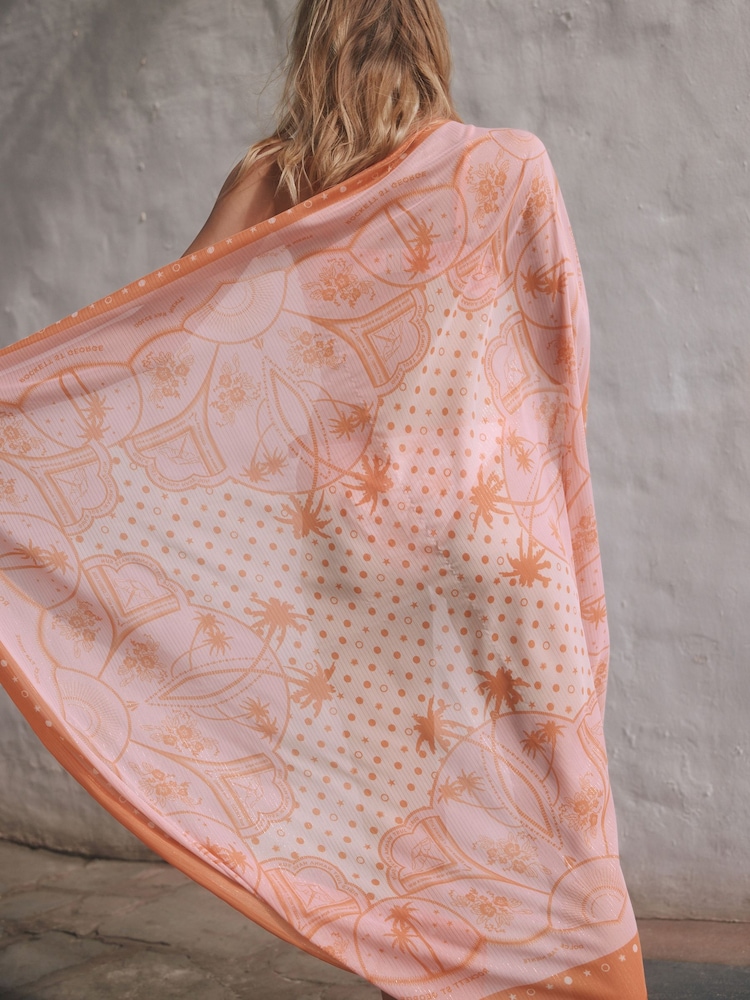 Rockett St George Pink/Orange Printed Lightweight Scarf - Image 4 of 4