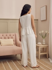 Laura Ashley Cream Embroidered Detail Cotton Pyjamas Set - Image 3 of 5