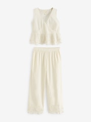 Laura Ashley Cream Embroidered Detail Cotton Pyjamas Set - Image 6 of 11