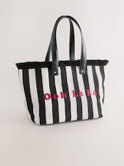 Rockett St George Black/White Ooh La La Stripe Beach Tote Bag - Image 1 of 5