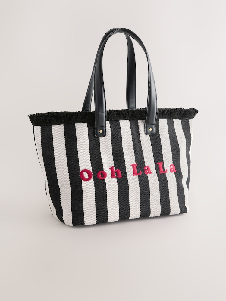 Rockett St George Black/White Ooh La La Stripe Beach Tote Bag - Image 1 of 5