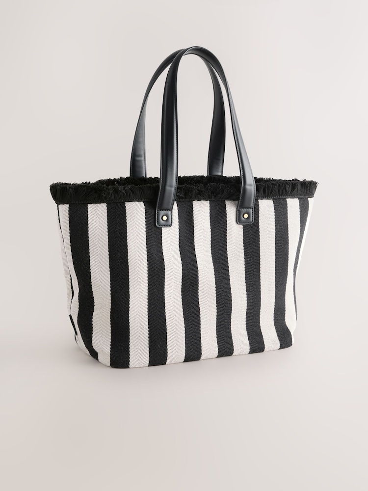 Rockett St George Black/White Ooh La La Stripe Beach Tote Bag - Image 2 of 5