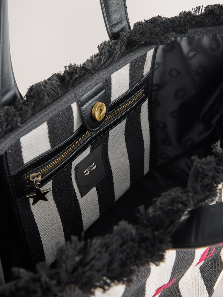 Rockett St George Black/White Ooh La La Stripe Beach Tote Bag - Image 5 of 5