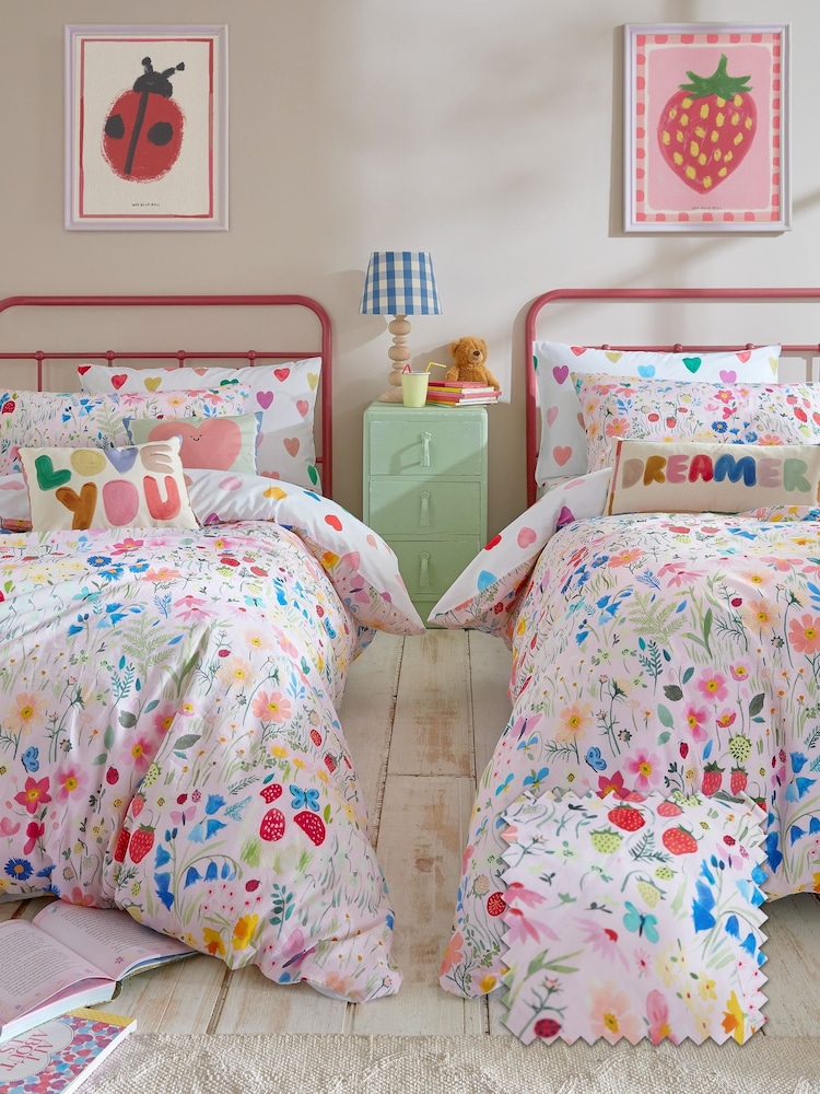 Wee Blue Bell Multi Pink Secret Garden Duvet Cover and Pillowcase Set - Image 1 of 7