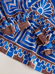 Blue/Brown Print Long Sleeve Notch Neck Top - Image 8 of 9