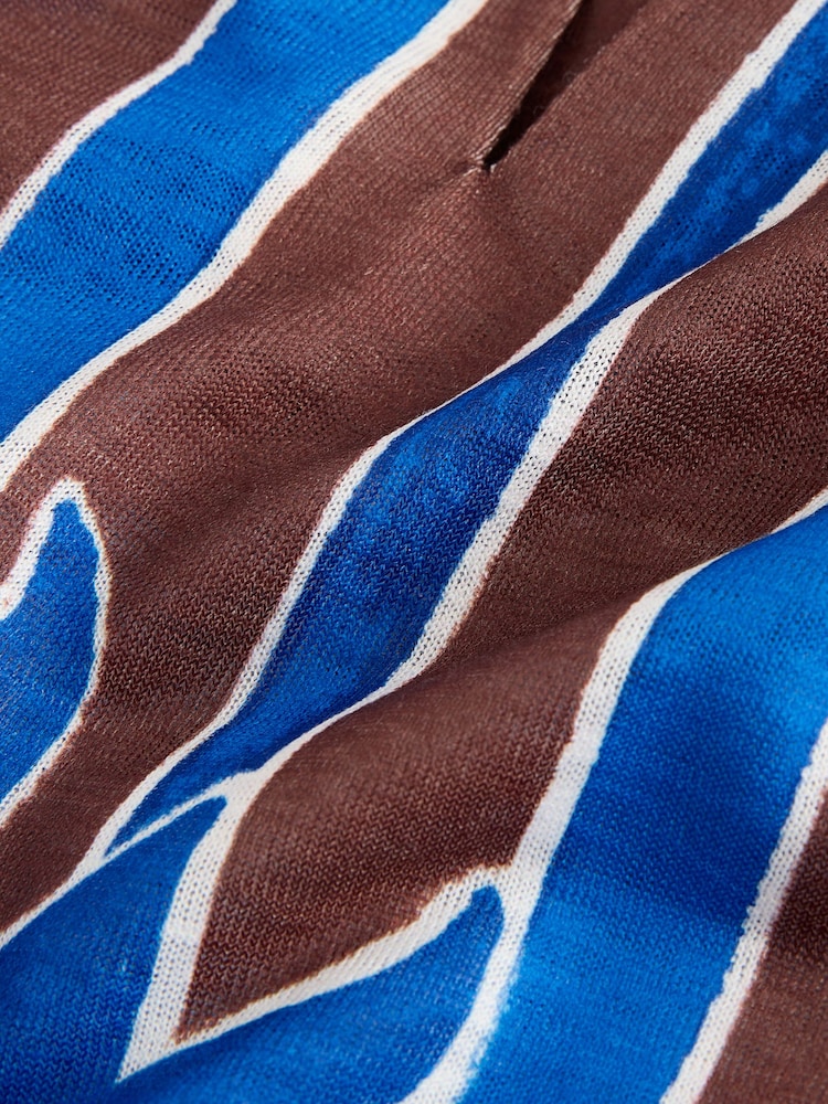 Blue/Brown Print Long Sleeve Notch Neck Top - Image 9 of 9