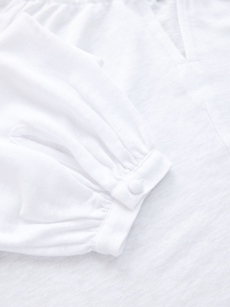 White Long Sleeve Notch Neck Top - Image 3 of 3