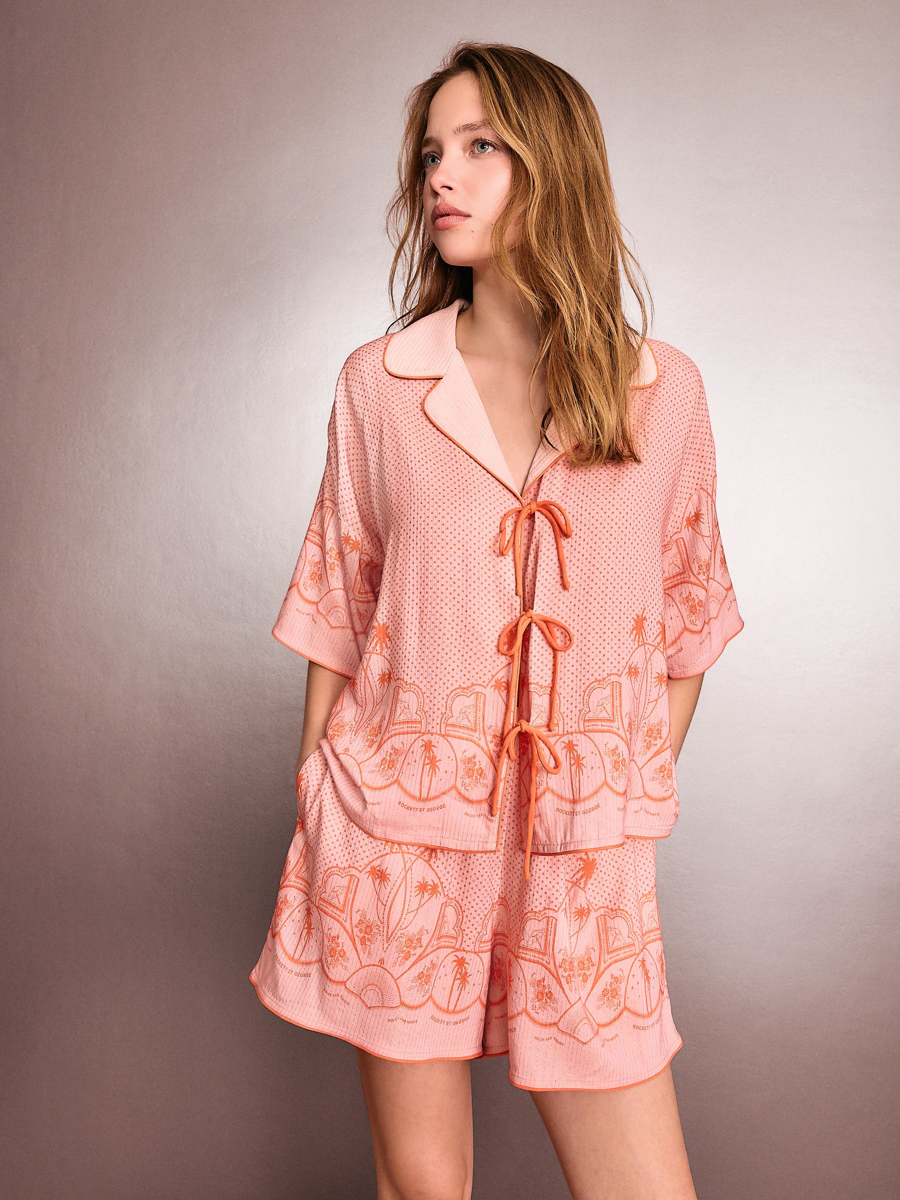 Buy Rockett St George Pink/Orange Tie Front Pyjama Short Set from