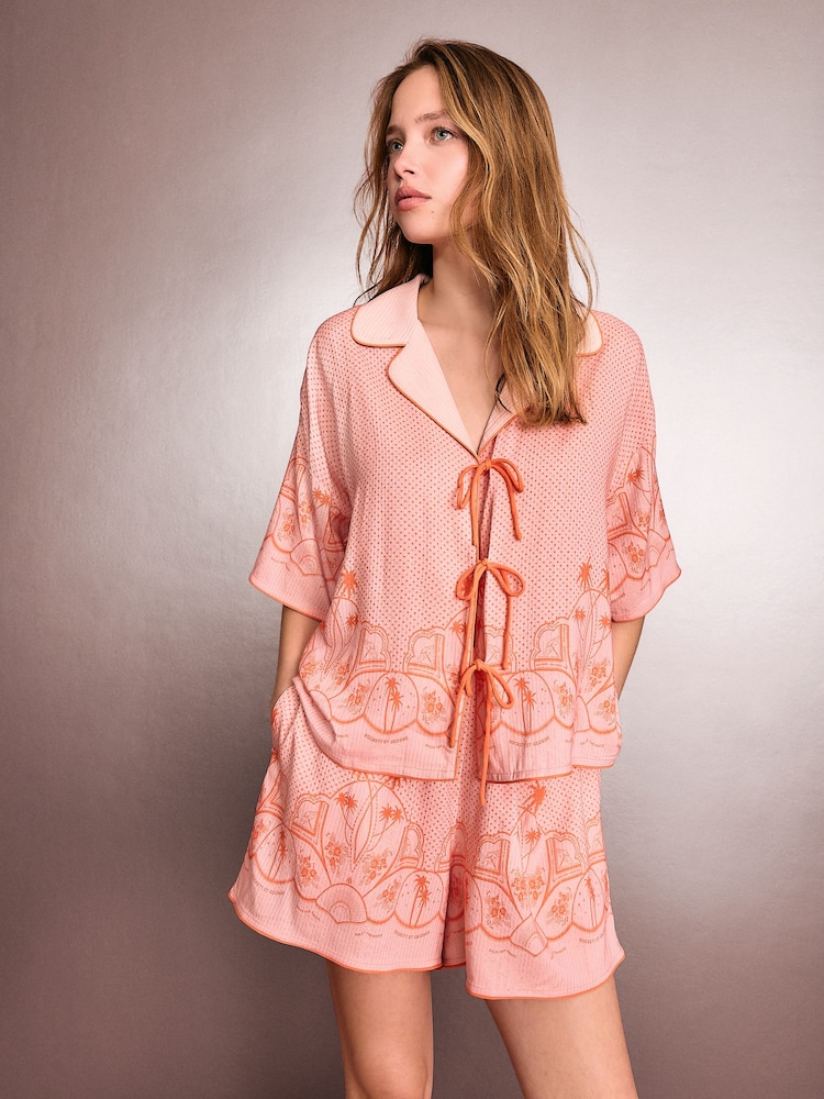 Rockett St George Pink/Orange Tie Front Pyjama Short Set - Image 1 of 7