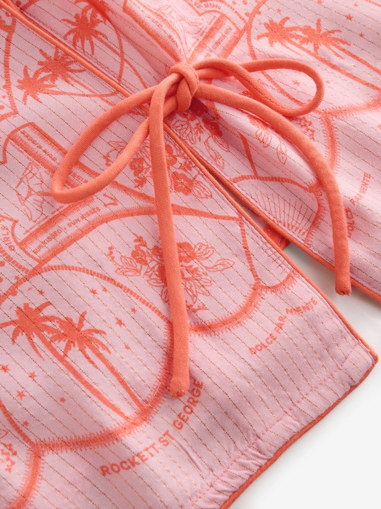 Rockett St George Pink/Orange Tie Front Pyjama Short Set - Image 13 of 13