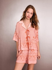 Rockett St George Pink/Orange Tie Front Pyjama Short Set - Image 3 of 7