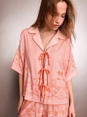 Rockett St George Pink/Orange Tie Front Pyjama Short Set - Image 5 of 7