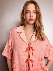 Rockett St George Pink/Orange Tie Front Pyjama Short Set - Image 6 of 7