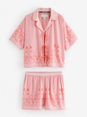 Rockett St George Pink/Orange Tie Front Pyjama Short Set - Image 8 of 13