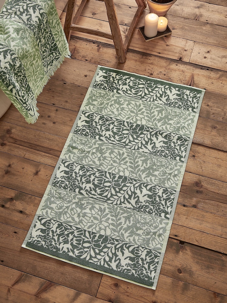 William Morris At Home Sage Green Rose Stripe Bath Mat - Image 1 of 2 William Morris At Home Sage Green Rose Stripe Bath Mat - Image 1 of 2