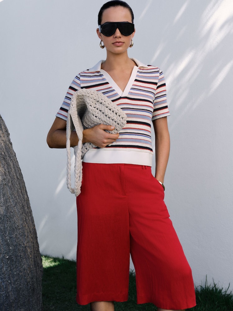 مقلم ألوان متعددة - قميص بولو بكم قصير بتصميم محبوك - صورة 2 من 7