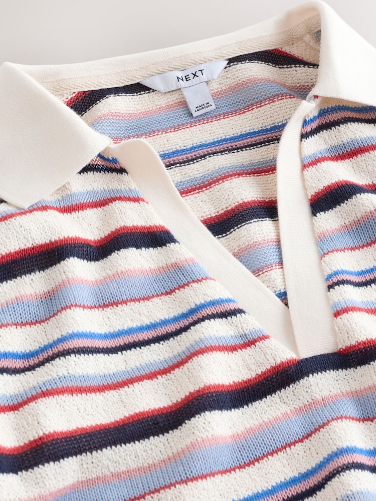 مقلم ألوان متعددة - قميص بولو بكم قصير بتصميم محبوك - صورة 7 من 7