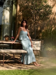 Laura Ashley Light Blue Cotton Dobby Tiered Beach Co-ord Skirt - Image 1 of 5