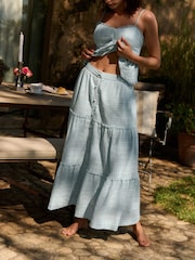 Laura Ashley Light Blue Cotton Dobby Tiered Beach Co-ord Skirt - Image 2 of 5