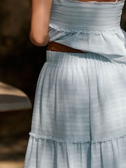 Laura Ashley Light Blue Cotton Dobby Tiered Beach Co-ord Skirt - Image 3 of 5