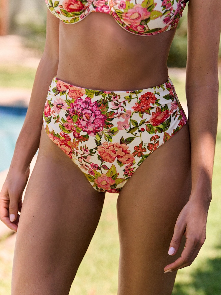 Laura Ashley White Lavington Blooms High Waist Bikini Bottoms - Image 2 of 6