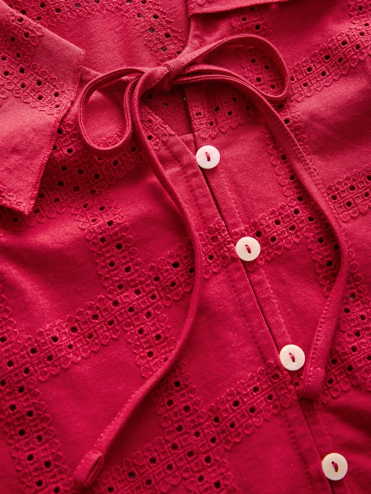Red Sailor Collar Sleeveless Broderie Top - Image 2 of 3