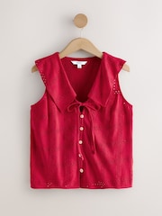 Roșu - Sailor Collar Sleeveless Broderie Top - Imaginea 6 din 8