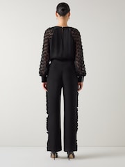 LK Bennett Black Orla Viscose Frill Detail Satin Trousers - Image 3 of 3