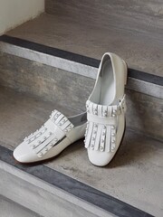 LK Bennett Natural Patent Fringed Loafers - Image 1 of 4