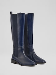 LK Bennett Blue Zara Leather Knee Boots - Image 2 of 4