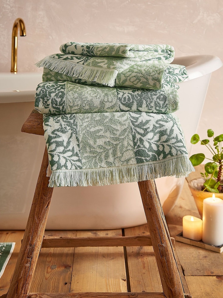 William Morris At Home Sage Green Rose Stripe Towel - Image 2 of 8 William Morris At Home Sage Green Rose Stripe Towel - Image 2 of 8