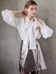 LK Bennett Silver Zig Plain Mini Skirt With Front Tie - Image 1 of 3
